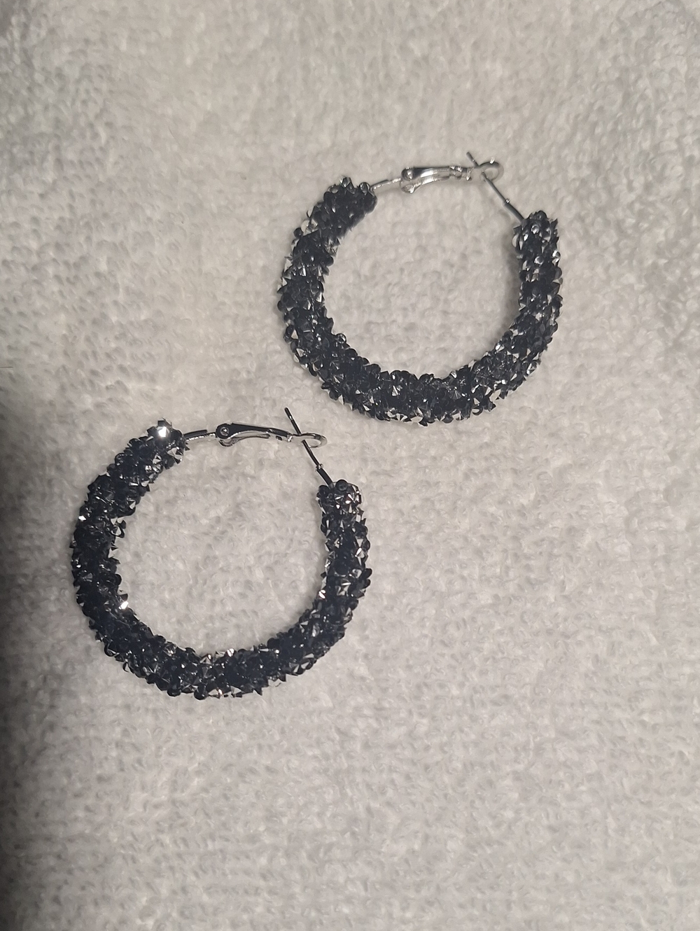 Black & silver  Crystal Pavé Hoop Earrings - Women Jewelry 2 pairs